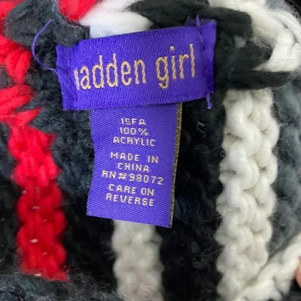 Madden Girl OS black red gray‎ white knit pom Pom